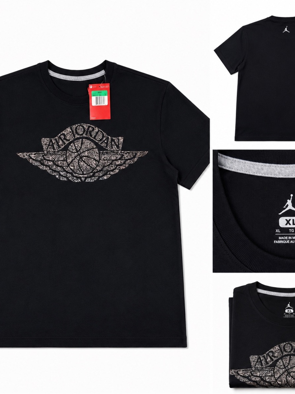 Jordan Black T-Shirt with Metallic Wings Graphic